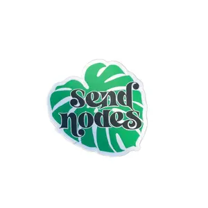 ‘Send Nodes’ Monstera leaf plant lover vinyl sticker with luxe smooth matte laminate, 3” in width at widest point, water and scratch resistant, great for smooth non-porous indoor surfaces
