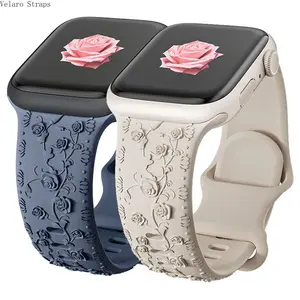 Embossed Rose Silicone Watch Strap | 3D Floral Pattern Band for Smart Watches