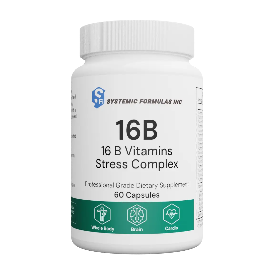 Systemic Formulas #115-16B Edible Stress Complex Vitamin Dietary Supplement Capsules - with Pantothenate, Thiamine HCI, Broad B-Spectrum, Botanical Extracts - Supports Stress Relief, Energy, Metabolism, Brain Health