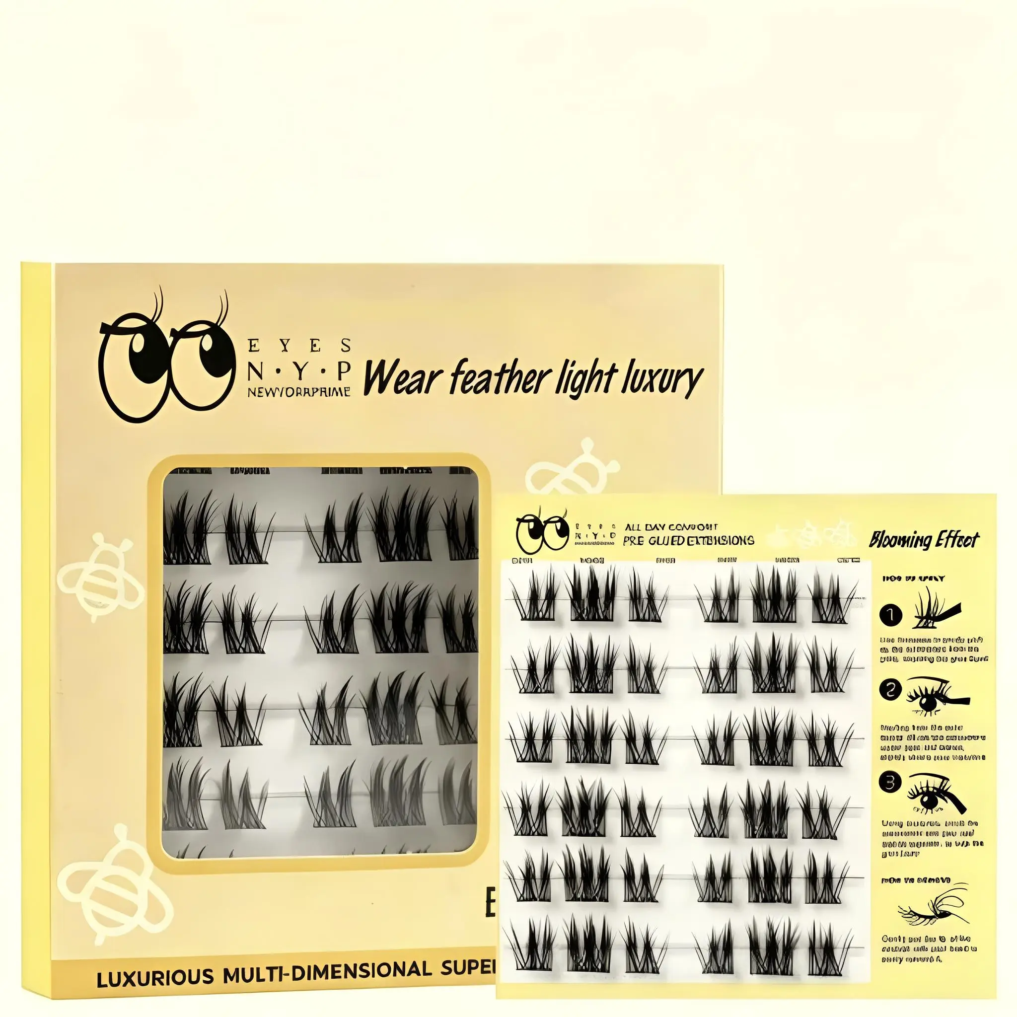 EYES NY "Mermaid" Pre-Glued Lash Clusters, 13mm C-Curl Doll Eye Press-On Lashes, DIY Makeup False Eyelash Extensions Lash clusters