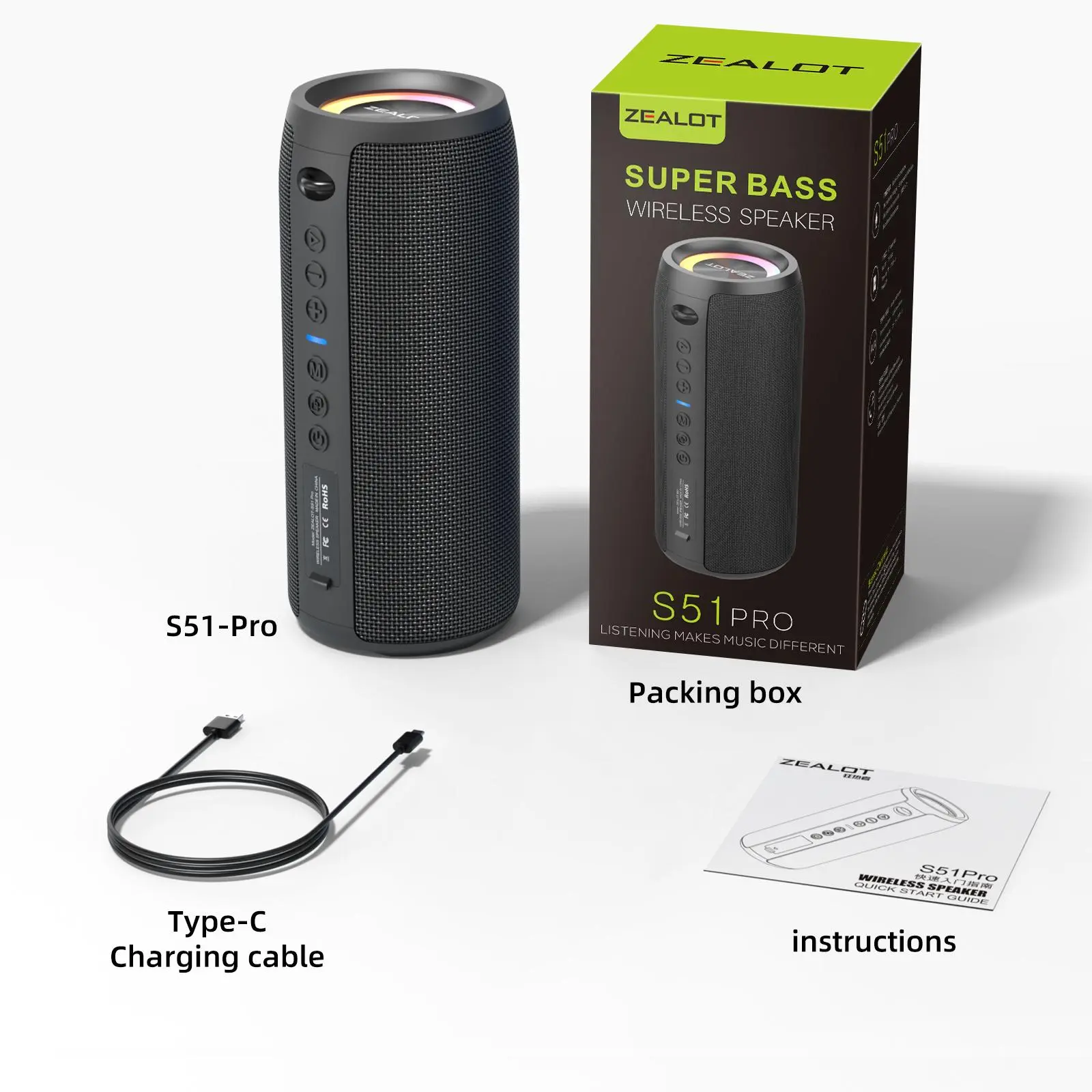 ZEALOT S51Pro Wireless Speaker, 40W Portable Wireless Speaker