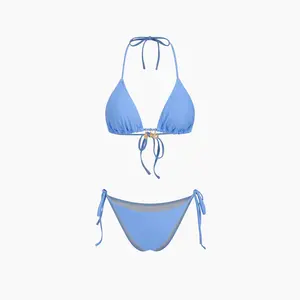 Cider V-neck Shell Detail Halter Tie Side Bikini Set SwimWeek