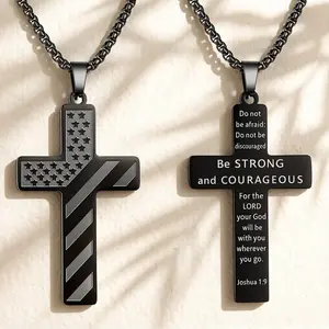 Stainless Steel Long Cross Necklace with Engraved Bible Verse Pendant, Daily Christian Costume Jewelry for Male Family or Friends, Fashion Accessory Gift Chain,summervibes   torc necklace