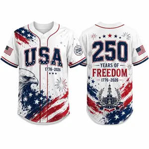 USA 250 Years of Freedom Baseball Jersey 1776-2026 Patriotic Eagle Independence Day Shirt for Men Women July 4th Celebration Tee Unisex Graphic Jersey