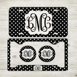 Black White Polka Dot License Plate Custom Monogram License Plate Frame Personalized Car Coaster Cute Car Accessories