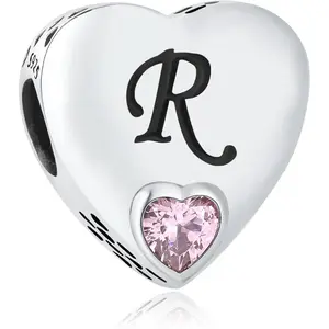letter charms a z alphabet charm heart shaped beads fit pandora bracelets wife mom mas birthday gift