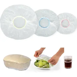 3rd Upgraded Plastic Bowl Covers, 100 count Bowl  for Bread Proofing, 3 Sizes Plastic Covers for Bowls with Elastic,  Grade Safe Material  ,