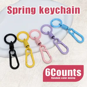 6 Counts Colored Keychain Clips with O Rings, Small Quick Release Metal Keychain Carabiner Clip for Keys Car keychain, Random Color
