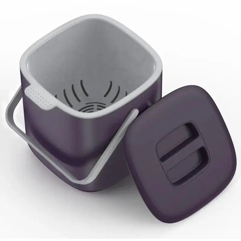 Kitchen compost bin with removable lid + double inner basket, modern minimalist gray/purple optional, oval shape space saving, kitchen trash can, household waste disposal, modern trash can