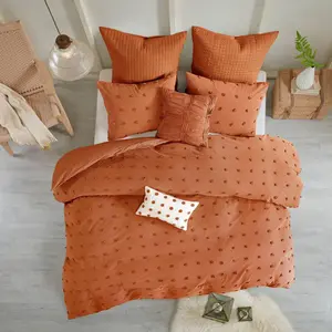 5pc Twin/Twin Extra Long Urban Habitat Kay Cotton Jacquard Duvet Cover Set Rust: Shabby Chic Bedding Sets with Decorative Pillows