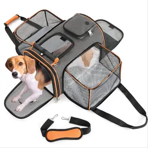 Portable Pet Carrier, Expandable Pet Carrier with Mesh Pocket & Shoulder Strap, Airline Approval Pet Travel Bag for Small Dogs & Cats