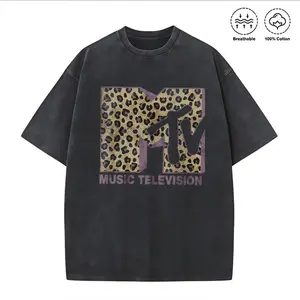 Washed T-shirt Womens MTV Classic Leopard Print Bold Logo Shirt, Music Television MTV Logo Tee, Retro 80s 90s Style MTV Tee, Disneyland Family Matching Tee