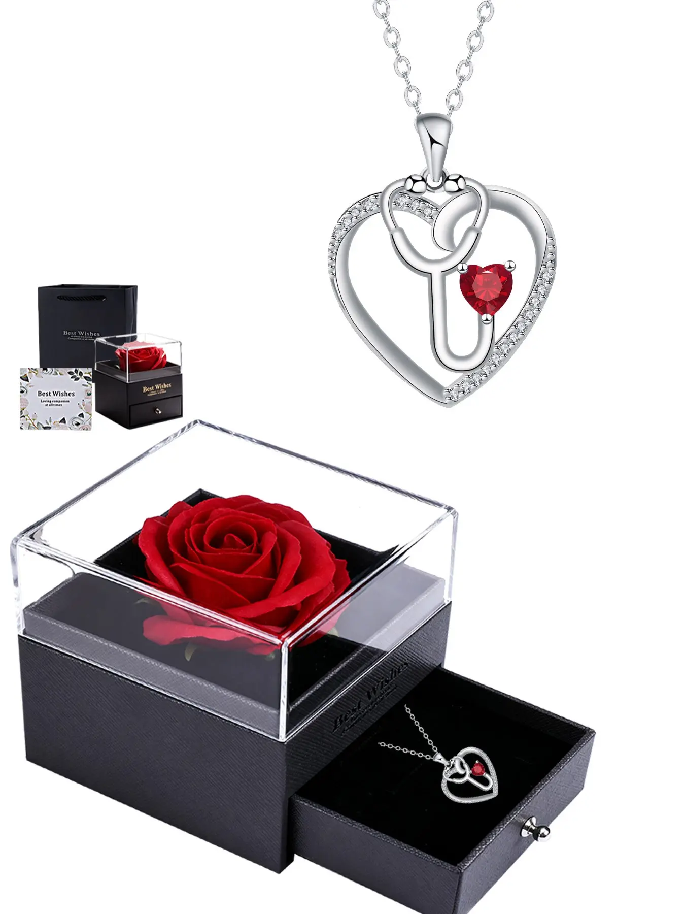 Heart Birthstone Pendant Necklace, Cute Stethoscope Design,  Ideal Gift for Wife Girlfriend Birthday Anniversary