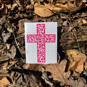 Cheetah Print Cross Decal Waterproof Permanent Vinyl for Smooth Surfaces Various Sizes & Colors