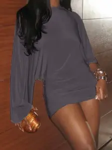 Elegant One-Shoulder Bodycon Dress, Sexy Slim-Fitting Long Flounce Sleeve, Spring & Fall Fashion, Moderate Fabric, Batch Mezz9866