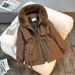 Trendy Short Parka Coat for Women Fleece Lined Warm Thick Cotton Padded Jacket with Waist Control