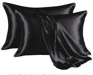 Satin Pillowcase for Hair and Skin, Silk Satin Pillowcase 2 Pack, Queen Size Pillow Cases Set of 2, Silky Pillow Cover with Envelope Closure (20x30, Black)