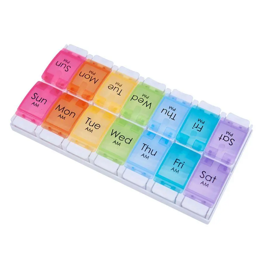 Weekly Pill Organizer 2x 7 Days, Large Daily Pill Box Easy to Open, BPA Free AM PM Pill Box for Medications/Vitamins/Fish Oil/Supplements
