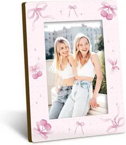 Pink Coquette Cherry Bow 4x6 Picture Frame, Best Photo Frame, Bestie Picture Frame, Gifts for Girly Girls Besties Sisters, Pink Coquette Photo Frames for Desk