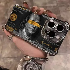 Low-key luxury personality money pattern Aesthetic Electroplated TPU Casing For iphone 16 15 14 13 12 11 X XS PRO PLUS MAX Four Corners Anti-Fall Transparent Casual style Soft Silicone Phone Cases Shell Tough Phone Cover Protector