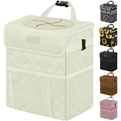 Car Trash Can for Car Cute, Car Trash Bag Bin Hanging Waterproof Automotive Car Garbage Cans Leak Proof Vehicle Trash Can Diamond Pattern