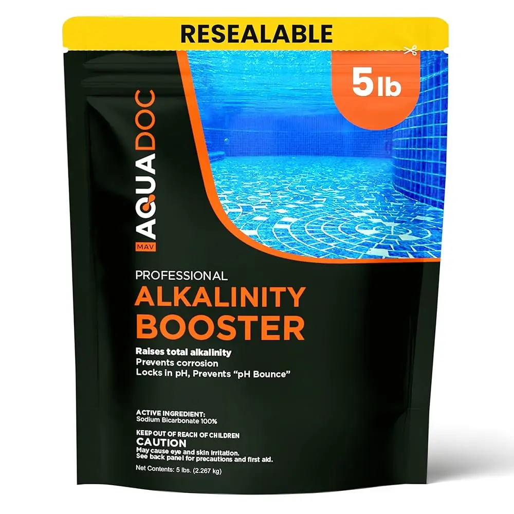 MAV AquaDoc Quality Sodium Bicarbonate Bicarb Powder - 5lb Reliable Pool Alkalinity Increaser, pH Boost, Corrosion Prevention, Prevents pH Bounce, Easy to Use Pool Components Additive, Made in USA