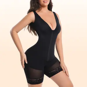 GOECI Fajas Colombianas Shapewear for Women Tummy Control Full Body Shaper with  Butt Lifter Black Lace Trim