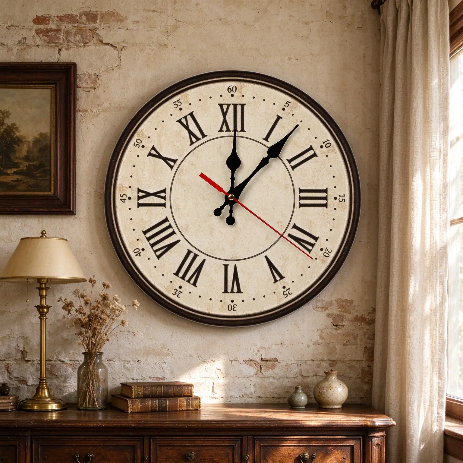 Vintage Roman Numeral Wall Clock, Retro Distressed Round Silent Non-Ticking Wall Clock, French Farmhouse Deco    Cafe, Bedroom, Housewarming Giftrative Wall Clock for Living Room Cafe Dining Room Home Decor