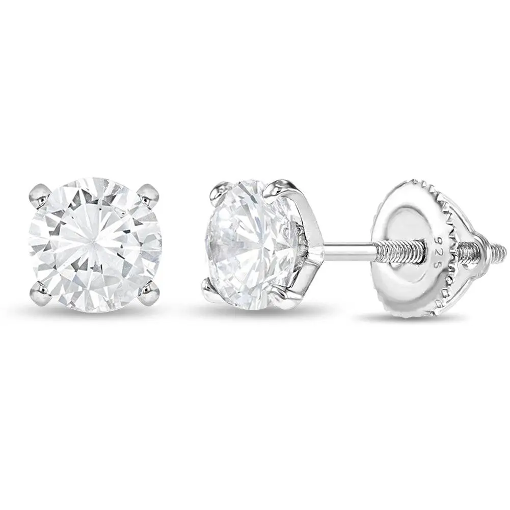 CZ Prong Set Children's / Kids Earrings Screw Back - Sterling Silver