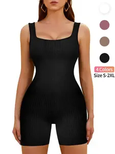 Women's Solid Textured Backless Shapewear Romper, Summer Clothes Women, Basic High Stretch Square Neck Bodycon Shapewear, Women's Shapewear for Summer, Underwear