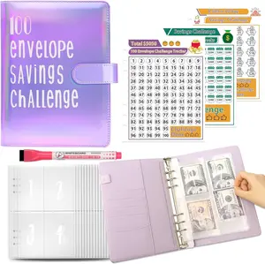 100 Envelopes Challenge Binder Money Savings Challenges Book to save $5,050 and $500 and $10,000, A5 Money Saving Planner Budget Binder with Cash Envelopes elephtree