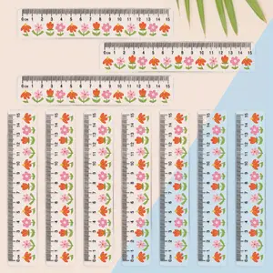 10pcs Clear Plastic Ruler with Large Numbers, Flower and Grass Pattern Design, side features a serrated structure, Transparent, Easy to Read Design, Office Supplies, Precision Measuring, Sleek Appearance, Clear Construction