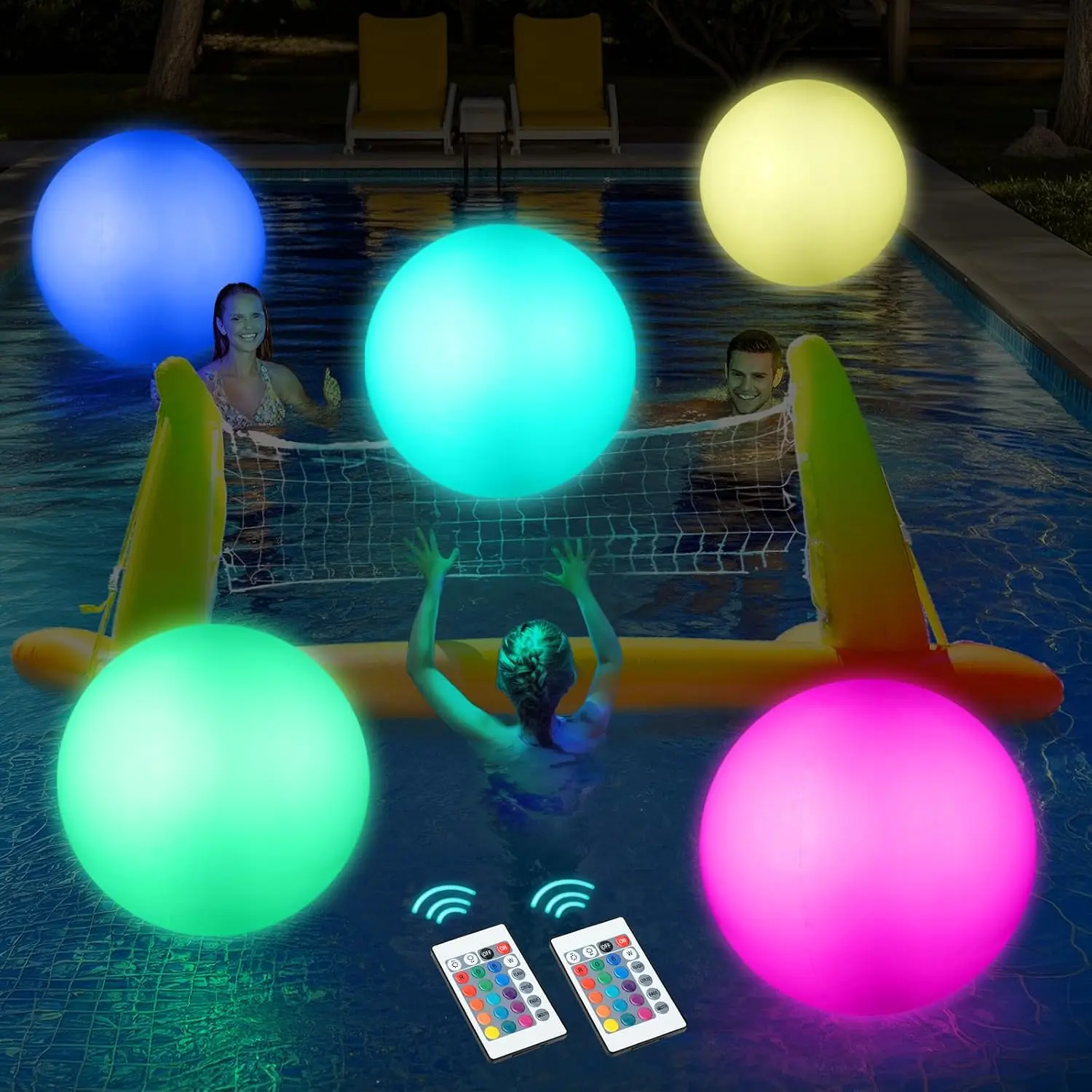 Unisex 4-Pack 12'' PVC Inflatable LED Beach Volleyball, Glow-in-Dark Party Supplies, Party Lights with Remote Control, 16 Colors & 4 Modes, Floating Pool Light