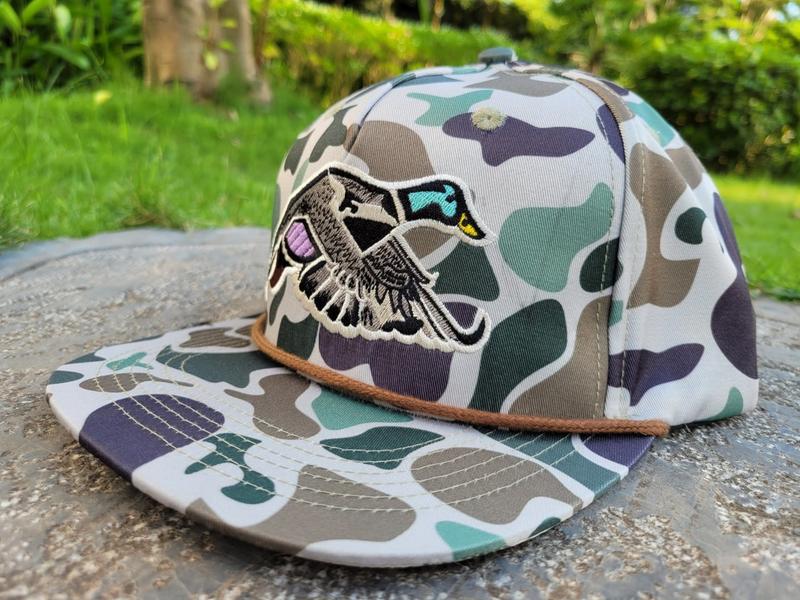 Mallard Duck Rope Camo Snapback Hat - Durable Rope Material, Secure Snapback Closure, Natural Camo Design