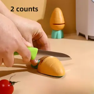 2 Piece Mini Cute Carrot Knife Sharpeners Set, Kitchen Blade Sharpener Tool, Vegetable Fruit Knife Sharpener, Small Portable Kitchen Accessories Kitchenware