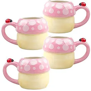 10 Strawberry Street Pink Mushroom with Ladybug Mug - Set of 4