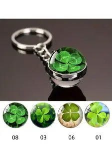 1Pcs/Lucky Four-Leaf Clover Crystal Ball Keychain, St Patrick's Day Gift, Easter Gift, Car Key Bag Charm, Birthday Party Festival Mother's Day Gift, Keychain Pendant