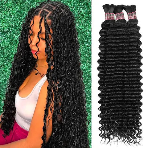 Uwigs Remy Human Hair Bundles for Braiding, Natural Color/P4 27 Highlight/#27 Honey Blonde/#99J Deep Wave Bulk, 100g/PC Hair Extensions