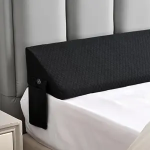 King Bed Wedge Pillow Headboard & Mattress Gap Filler Long Triangle Edge Corner Pillows 10x6x76in Dense Foam Black with Pockets Prevents Pillow Toy Drops Bed Accessories