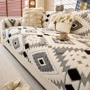 Modern Geometric Pattern Sofa Cover, Soft Skin-Friendly Jacquard Craft, Dustproof Anti-Slip Pet Friendly, Easy Clean Removable Sofa Pad, Jacquard Couch Covers