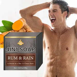 Men's Bath Soap 4-In-1 Body Cleansing Products, Ginseng Turmeric Coconut Oil Bamboo Charcoal, Cleanses Nourishes Hydrates, Natural Ingredients, for All Skin Types