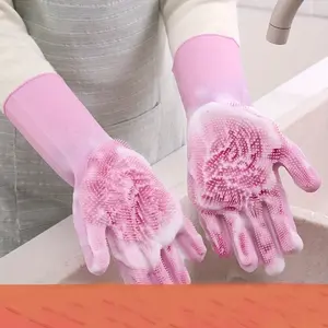 A Reusable Silicone Cleaning Glove That Is Waterproof and Versatile for Use in The Kitchen, Dishwashing, Pet Bathing, and Car Washing - Free From PVC, Waterproof Gloves | Durable Kitchen Gloves | Silicone Rubber Gloves Pink