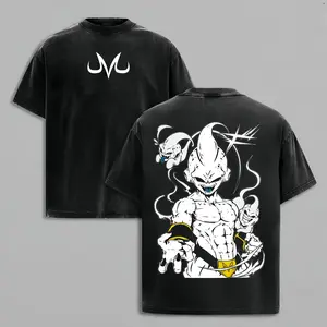 Majin Buu Vintage Washed T-Shirt, DBZ Majin Double Printed Graphic Tee, Oversized Unisex Streetwear, Soft Cotton Top Outfit for Men, Casual Menswear Gift for Anime Fans