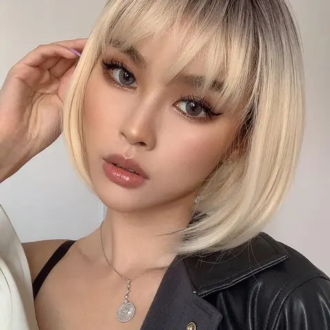 1 Piece 10inch Women's Natural Straight Short Wig with Bang, Casual Trendy Synthetic Hair Extensions, Bone Straight Wigs, Fashion Hair Wigs For Cosplay, Anime & Costume Party