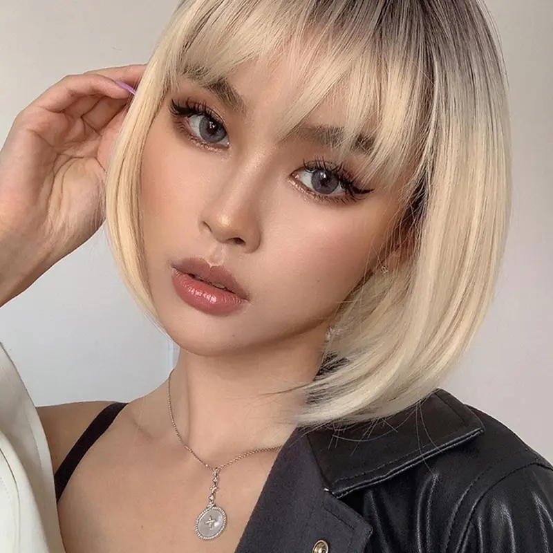 1 Piece 10inch Women's Natural Straight Short Wig with Bang, Casual Trendy Synthetic Hair Extensions, Fashion Hair Wigs For Cosplay, Anime & Costume Party, Down Straight Wig