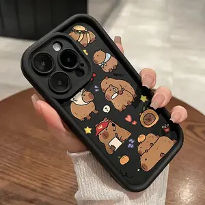 Phone Case for iPhone 15 Plus 16 Pro Max 14 13 12 11 XR E XS Capybara's Daily Life Pattern Shockproof Silicone TPU Bumper Drop Protection Soft Cover