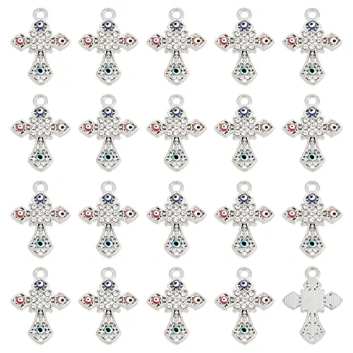 40pcs Rhinestone Evil Eye Cross Charms