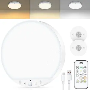 ISUNMEA Rechargeable 6W Motion Sensor Ceiling Light Indoor, No Wiring & Magnetic Stick-On, Remote Control for Color & Brightness, Battery Operated Light for Shower, Closet, Bathroom, Pantry, Hallway, 1-Pack