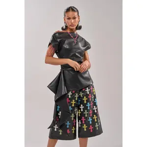 ALEXA FAUX LEATHER BLOUSE