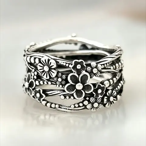 Boho Ethnic Hollow Out Flower Metal Statement Multi Ring for Women, Vintage Distressed Personality Party Casual All-Season Boho Style Rings Jewelry